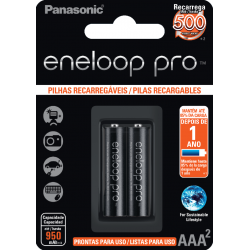 2 Pilhas AAA (PALITO) Recarregáveis da Panasonic Eneloop Pro 500 Recargas, 950 mAh