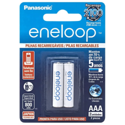 2 Pilhas AAA (palito) Recarregáveis da Panasonic Eneloop 2100 Recargas, 800 mAh