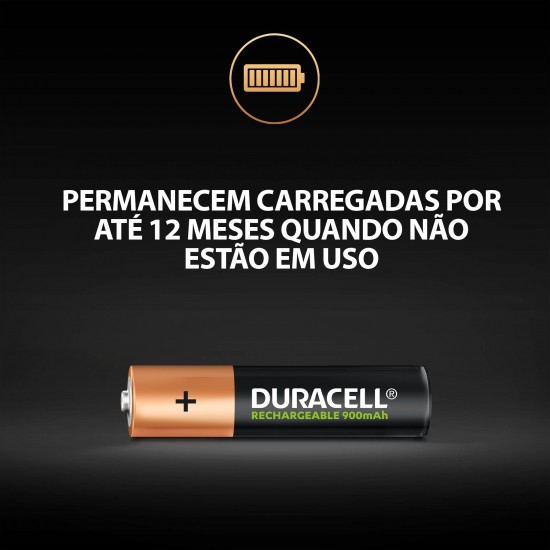 4 Pilhas AAA (PALITO) Recarregáveis Duracell, 900 mAh