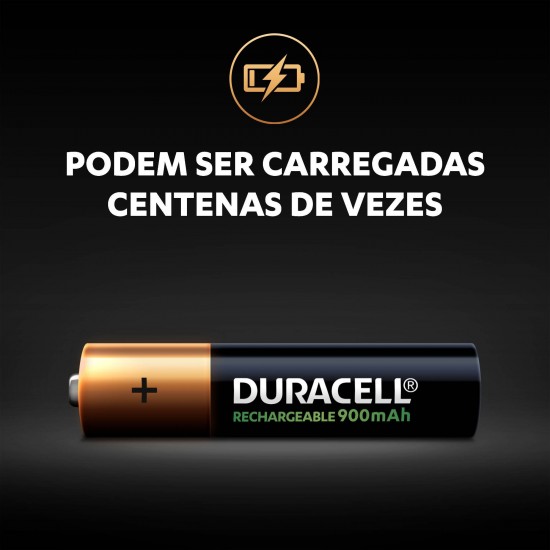 4 Pilhas AAA (PALITO) Recarregáveis Duracell, 900 mAh