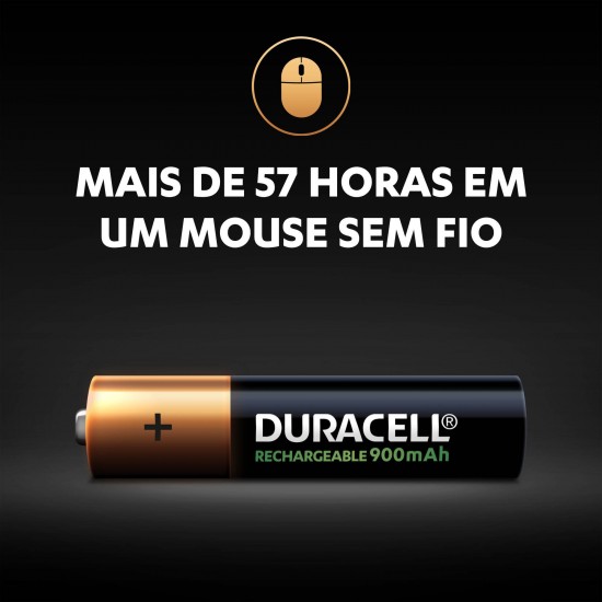 4 Pilhas AAA (PALITO) Recarregáveis Duracell, 900 mAh