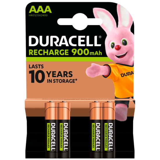 4 Pilhas AAA (PALITO) Recarregáveis Duracell, 900 mAh