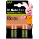 4 Pilhas AAA (PALITO) Recarregáveis Duracell, 900 mAh