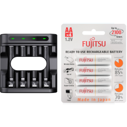 Carregador Enercell 4-LN com 4 pilhas AA Recarregáveis da Fujisu Standard