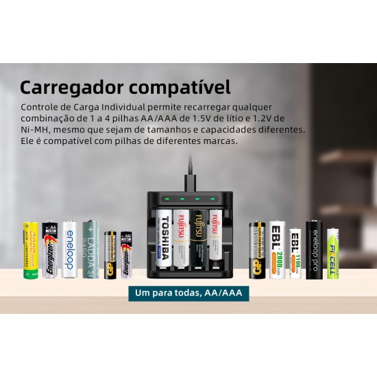 Carregador Enercell 4-LN com 4 pilhas AA Recarregáveis da Eneloop Pro