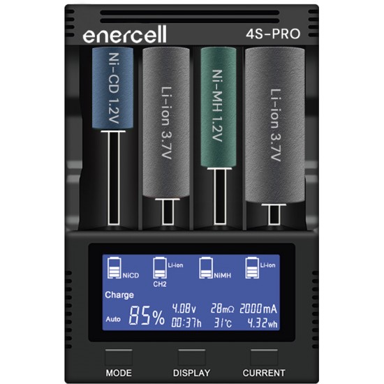 Carregador Enercell (4S-PRO) Inteligente, Universal e Rápido para Pilhas de Ni-MH, Ni-CD e Li-ion