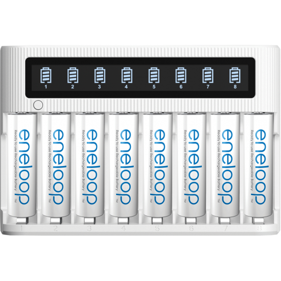 Carregador EP-860 com 8 pilhas AA Recarregáveis da Eneloop Standard