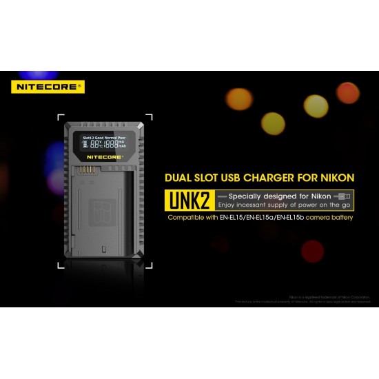 Carregador Nitecore UNK2 p/ 2 Baterias da Nikon EN-EL15/15a/15b