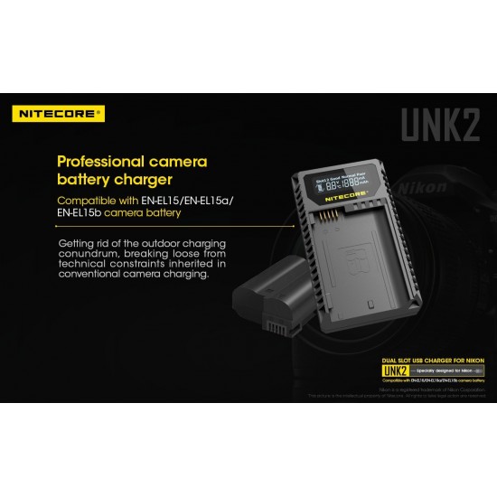 Carregador Nitecore UNK2 p/ 2 Baterias da Nikon EN-EL15/15a/15b