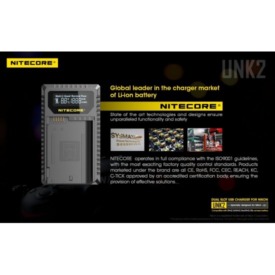 Carregador Nitecore UNK2 p/ 2 Baterias da Nikon EN-EL15/15a/15b