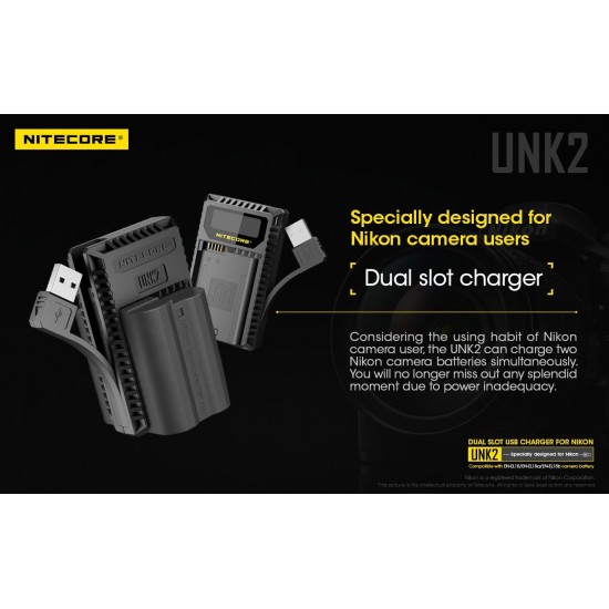 Carregador Nitecore UNK2 p/ 2 Baterias da Nikon EN-EL15/15a/15b