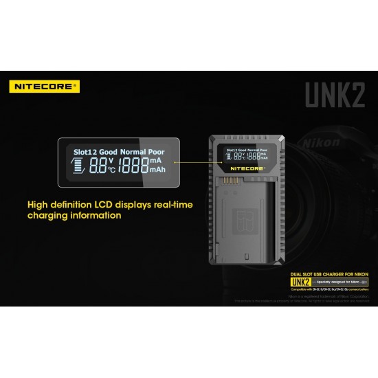 Carregador Nitecore UNK2 p/ 2 Baterias da Nikon EN-EL15/15a/15b