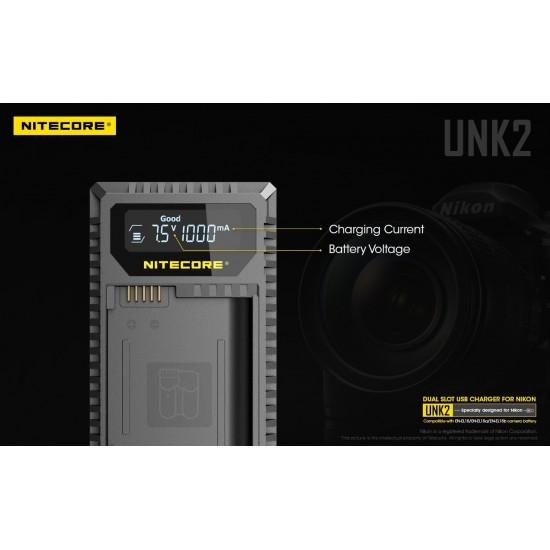 Carregador Nitecore UNK2 p/ 2 Baterias da Nikon EN-EL15/15a/15b