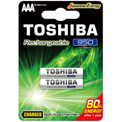 2 Pilhas AAA (PALITO) Recarregáveis da Toshiba, 950 mAh