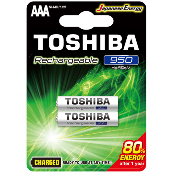 2 Pilhas AAA (PALITO) Recarregáveis da Toshiba, 950 mAh